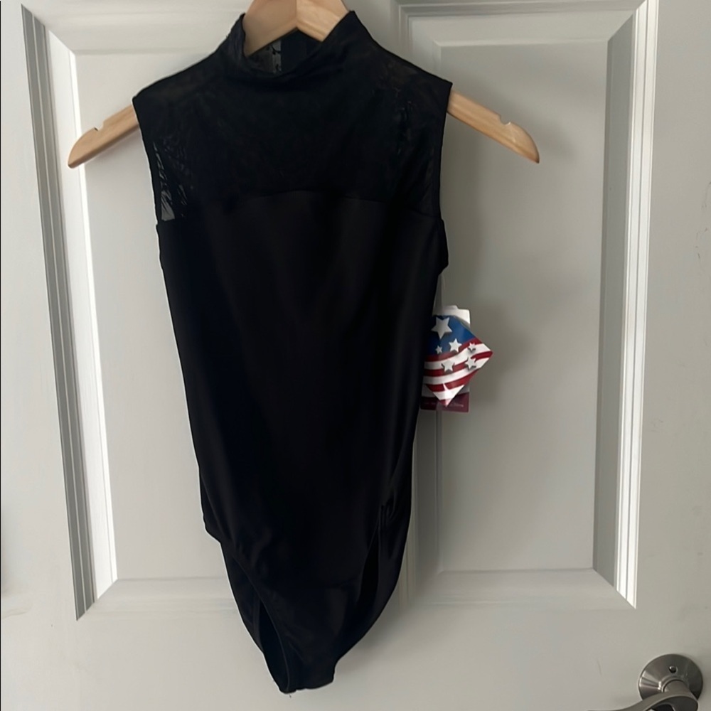 NWT Motionwear Lace Black Sleeveless Bodysuit size SA mock neck